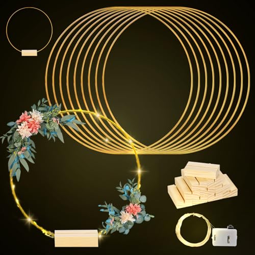Centerpiece Table Decorations 10Pcs 12 Inch,Metal Floral Hoop Wedding centerpieces for Tables with Lights.Wreath Gold Hoop...