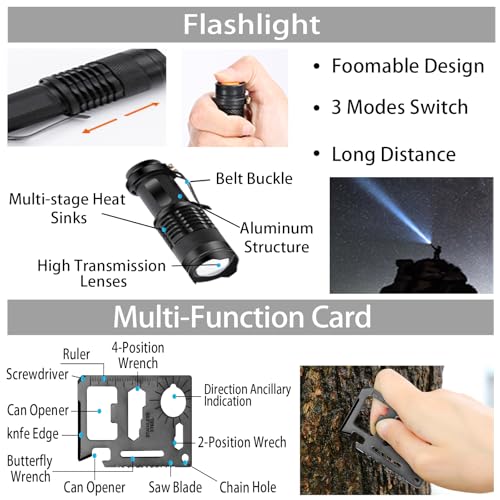 GPUSFAK Emergency Survival Kit, 144pcs Survival Gear with Molle Pouch for Camping Hiking for Men