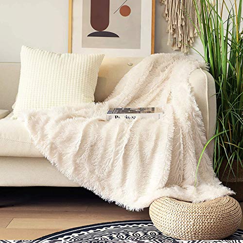 Tuddrom Decorative Extra Soft Fuzzy Faux Fur Throw Blanket 50" x 60",Solid Reversible Long Hair Shaggy Blanket,Fluffy Cozy...