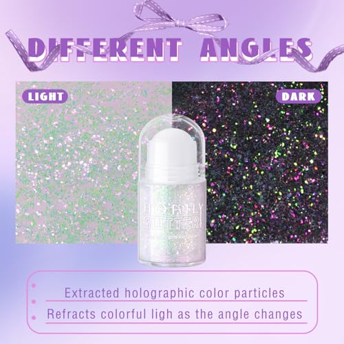 HOSAILY Roll-on Holographic Body Glitter Gel for Face Hair, Chameleon Color Changing Glitter Gel Under Light, Chunky Merma...