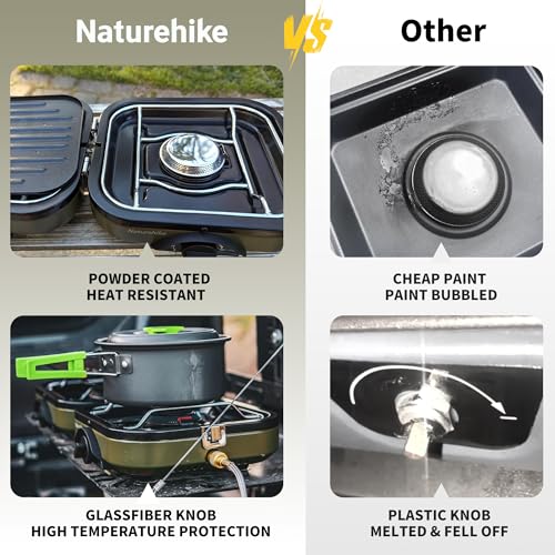 Naturehike 2 Burner Folding Camping Stove with Griddle, Portable Camp Isobutane Gas Stove with 16000 BTU Adjustable Burner...