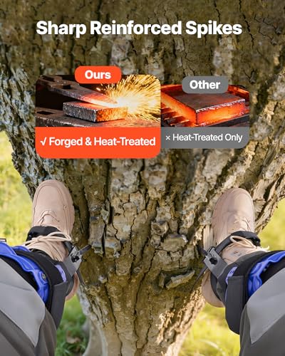 VEVOR Tree Climbing Spikes, 1 Pair Height-Adjustable Climbing Spurs, 350lbs Load Capacity Tree Climbing Gear with Straps, ...
