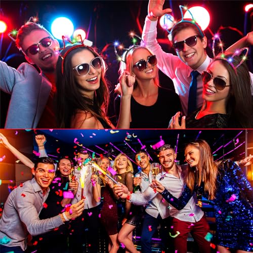 Janinka 64 Pcs Led Cat Ears Headband Bulk, Light Up Rave Hair Accessories Cute Rabbit Ear Crown, Glow in the Dark