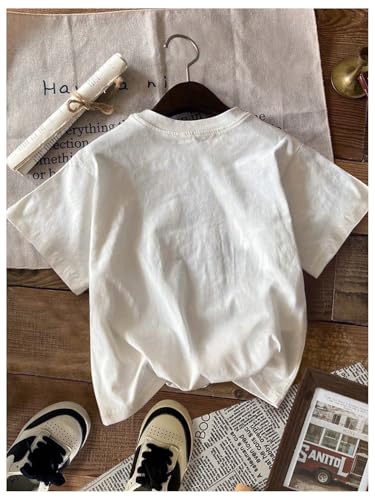 RoseSeek Women's Graphic Letter Tee Crew Neck Drop Shoulder Trendy Summer T Shirt Short Sleeve Vintage Car Print Top