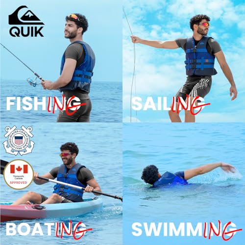 QUIKSILVER USCG Approved Men's Life Vest Type III PFD, Lightweight EPE Foam Life Jackets with Quick-Release Buckles and Dr...