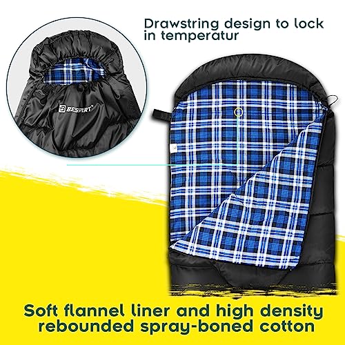 Bessport Sleeping Bag Winter | Flannel Lined 18℉ - 32℉ Extreme 3-4 Season Warm & Cool Weather Adult Sleeping Bags Large | ...