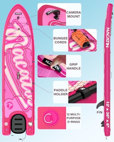 NACATIN Inflatable Stand Up Paddle Board - Premium SUP Board with Dog Ramp Kit, Complete SUP Set Paddle Boards for Adults ...