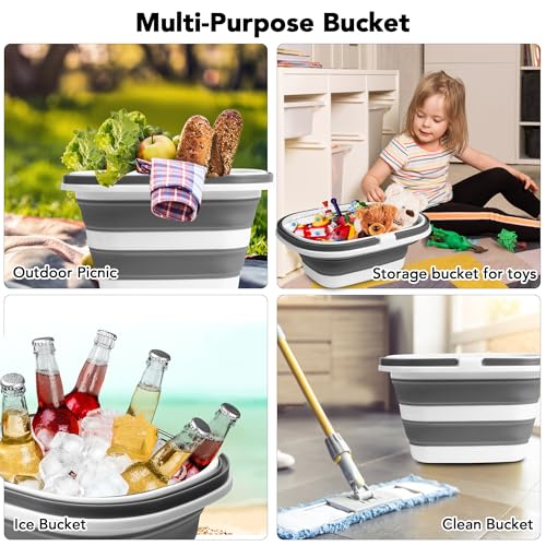 2 Pack Collapsible Mop Bucket, 16L(4.2 Gal) Plastic Bucket for House Cleaning, Car Washing, Silicone Cleaning Supplier Org...