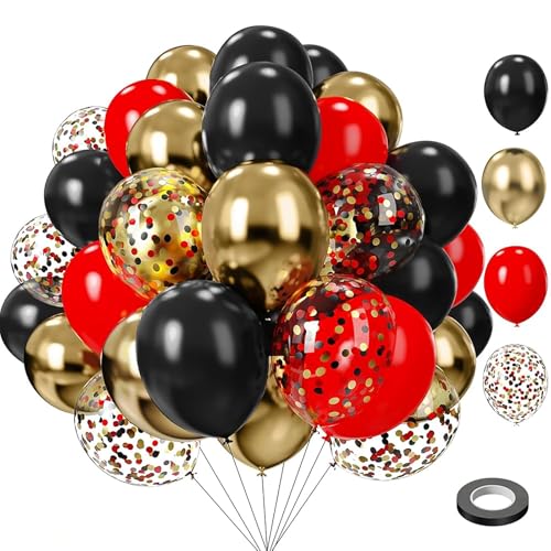 Lukiituke 75PCS Balloon, Black, Red, and Gold (12in and 5in), Casino Theme Party Decorations, New Year, Graduation, Weddin...
