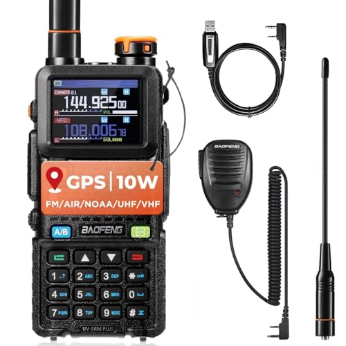 BAOFENG UV-5RM PLUS GPS Ham Radio Handheld, 10W Long Range Two Way Radio, Airband NOAA FM Multi-Band Receiver, 640CH 10 Zo...