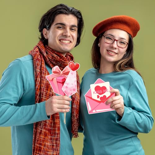 Happy Valentine's Day Photo Booth Props Kit, 24 PCS Selfie Photo Booth Accessories with “Happy Valentine’s Day” Signs, Cut...