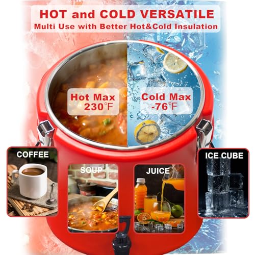 Insulated Beverage Dispenser Ice Chest Bucket,5 Gallon-Thermal Hot and Cold Drink Server Dispenser with 304 Stainless Stee...