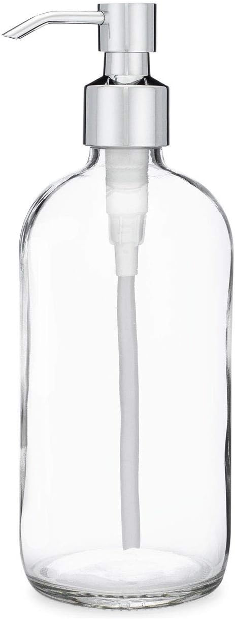 Rail19 Market Clear Glass Soap Dispenser with Metal Pump - Liquid Hand Soap & Lotion for Kitchen and Bathroom, 16oz (Cali Chrome)