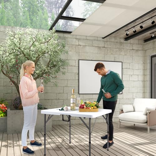 Byliable 34" Square Folding Card Table, Fold-in-Half Utility Dining Portable Table Heavy Duty HDPE White Plastic Foldable ...