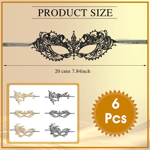 Qianyu 6 Pcs Masquerade Mask for Women Venetian Mysterious Disguise Lace Eye Mask Classic Style Fun Lace Mask Suitable for...