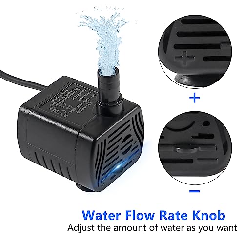 2Pcs 3W Mini Submersible Water Pump 50GPH Small Fountain Pump for Aquarium Fish Tank Fountain Hydroponics Water Feature, I...