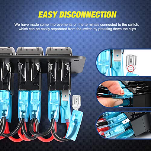 Nilight 16AWG LED Light Bar Wiring Harness Kit 12V On/Off 2 Gang Rocker Switch Panel Power Relay Blade Fuse 5Pin Toggle Sw...