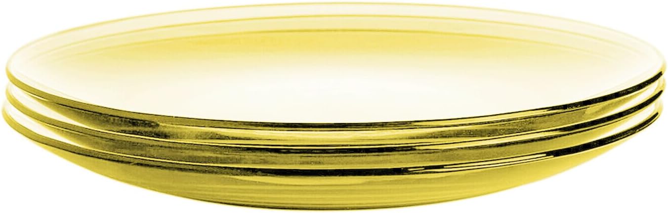 STP GOODS Glass Soup and Salad Bowl with Handles, Cobalt Transparent Glass Eating Plates, Circular Dinnerware for Salad, Bread, Dinner (Yellow Set of 4)