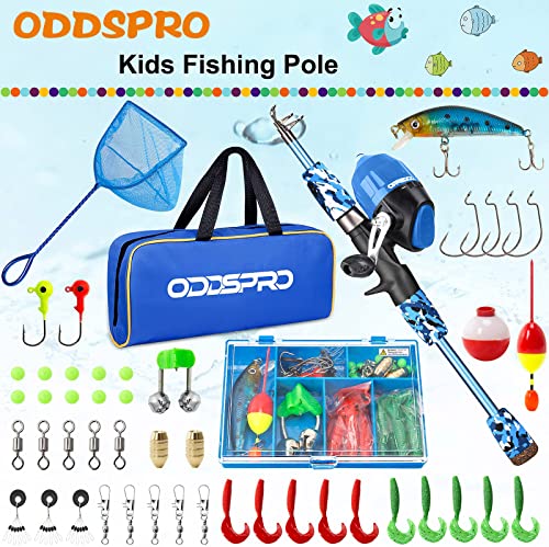 ODDSPRO Kids Fishing Pole Pink, Portable Telescopic Fishing Rod and Reel Combo Kit - with Spincast Fishing Reel Tackle Box...