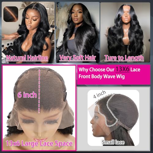 20 Inch 13x6 Body Wave Wigs for Women 220% Density Lace Frontal Wig Human Hair Pre Plucked Body Wave Glueless Lace Front Wig Human Hair Natural Color Wigs