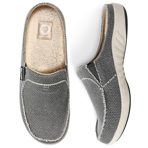 Mens Slippers with Arch Support, Canvas House Slipper for Men with Velvet Lining, Slip On Clog, Indoor Outdoor House Shoes...