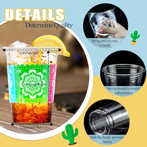 100 Count 12 oz Fiesta Plastic Cups Mexican Disposable Party Cups Cinco De Mayo Margarita Drinkware for Fiesta Cinco De Ma...