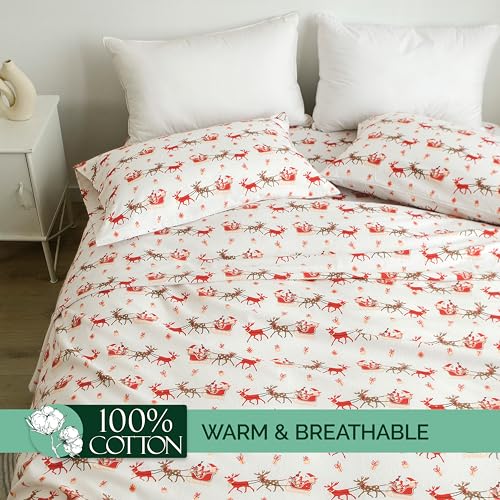 Elegant Comfort Ultra Soft 4-Piece 100% Turkish Cotton Flannel Sheet Set - Holiday Christmas Flannel Sheets, Warm and Cozy...