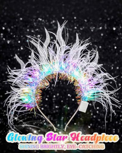 Campsis Light Up Headband White Feather Headpiece Festival Costume Led Hair Accessory Hair Accessories for Women