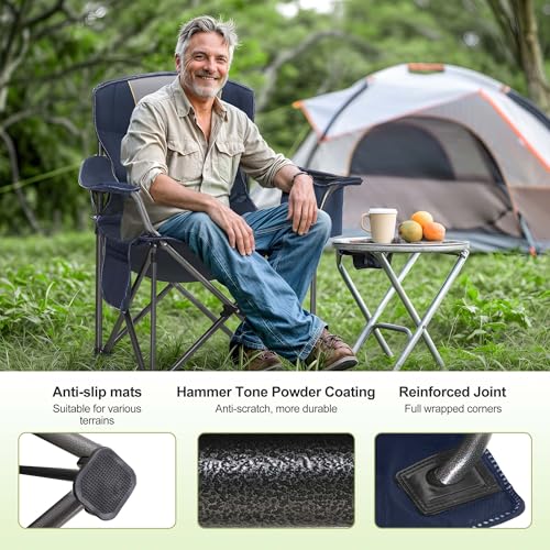 LET'S CAMP Folding Camping Chair Oversized Heavy Duty Padded Outdoor Chair with Cup Holder Storage and Cooler Bag, 450 LBS...