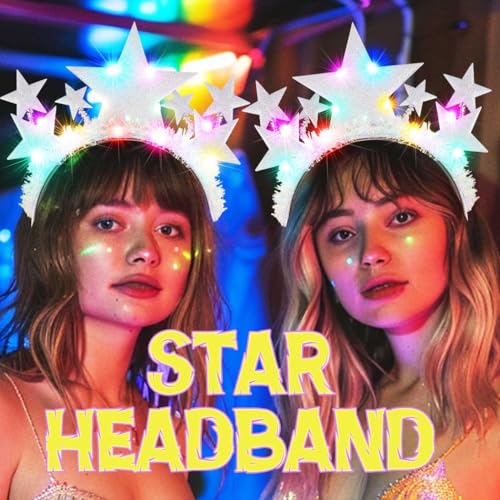 GORTIN Light up Star Headband Silver Glowing LED Headbands Star Costume Headpiece Hair Accessories for Women