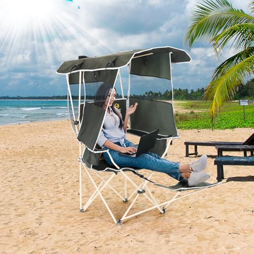 Nice C Double Padded Camping Chair, with Cup Holder, Cooler Bag, Bottle Opener Chair with Canopy, Removable Footrest, Cool...