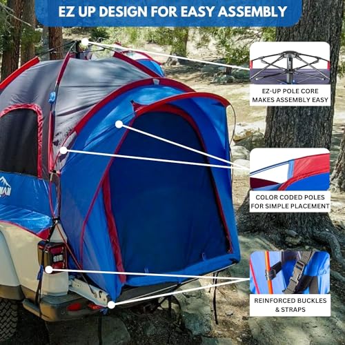 Pittman - Truck Bed Tent with EZ-UP Design - Truck Tent for Camping - Includes Rain Fly, Extra Wide Entry, Oversize Air Me...