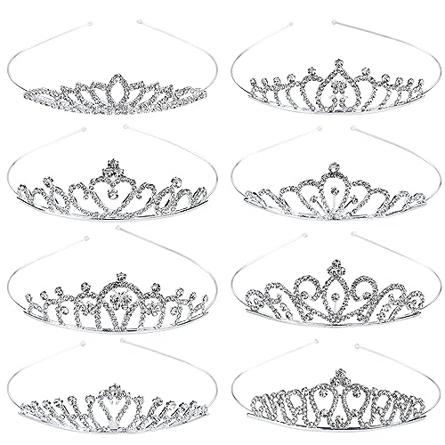 Cinaci 8 Pieces Silver Metal Bridal Wedding Party Prom Rhinestone Headbands Flower Girl Hair Bands Tiaras Crowns Accessori...