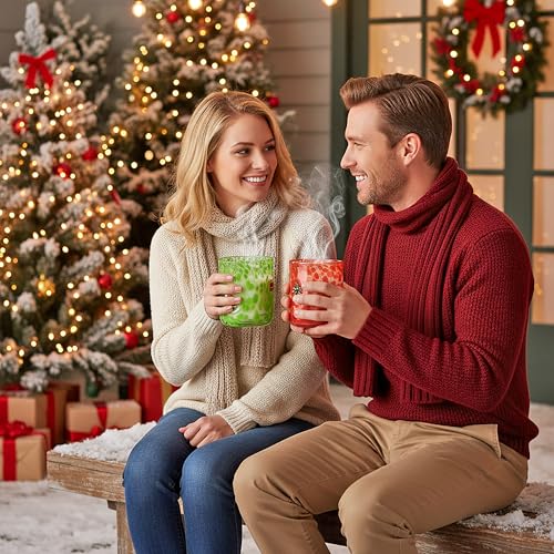 9tilight 2Pcs Christmas Icon Juice Glasses 14oz Icon Stemless Drinking Glasses Set, Xmas Double Old Fashioned Glass Drinki...