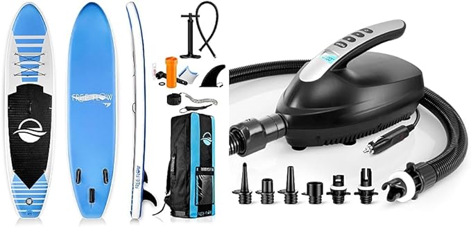 SereneLife Inflatable Stand Up Paddle Board (6 Inches Thick) & Serene Life Digital Electric Air Pump Compressor - 110W 12 ...