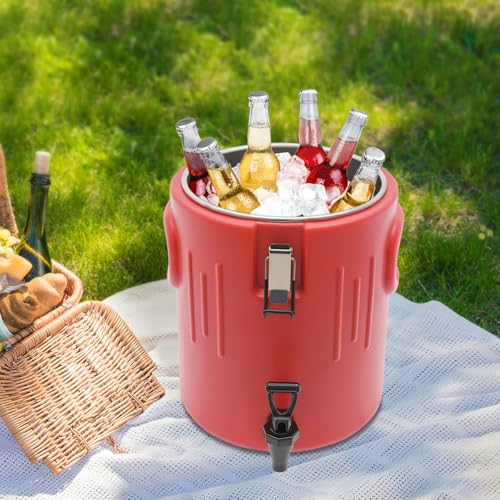 HIFMGHE Insulated Beverage Dispenser 3.5Gal, Hot and Cold Drink Dispenser with Stainless Steel Interior, Lid and Spout, 6-...