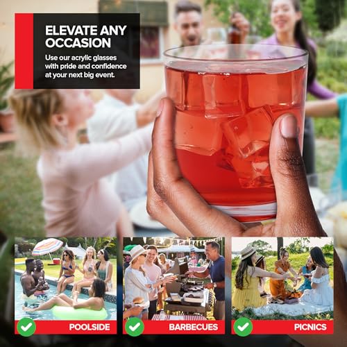 Clear Plastic Drinking Glasses (8 Piece) Shatter Proof Acrylic Drinkware Cup Set 12 & 16oz Combo Pack For Home, Outdoors R...
