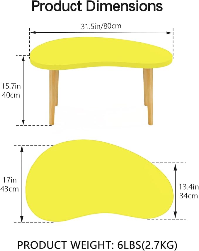 Funecy Mango Coffee Table Low Table with 4 Solid Wood Sturdy Legs, Floor Table Desk for Sitting on The Floor, Storage and Living Room Furniture (Yellow)