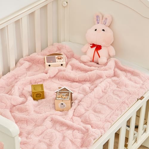 Yurhap Fleece Baby Blanket Heart Checkered Blanket, Ultra Soft Cozy Baby Blankets for Girls Boys, Fluffy Infant Toddler Ne...