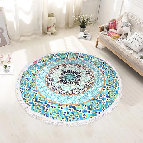 Pafusen Round Mandala Beach Towel Blanket/Boho Hippie Tapestry, Roundie Yoga Meditation Mat Picnic Rug, Bohemian Table Clo...