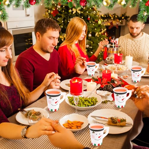 Maxcheck 100 Pieces Christmas Paper Cups with Handle 9 oz Holiday Disposable Cups Drinking Hot Chocolate Coffee Cup for Xm...