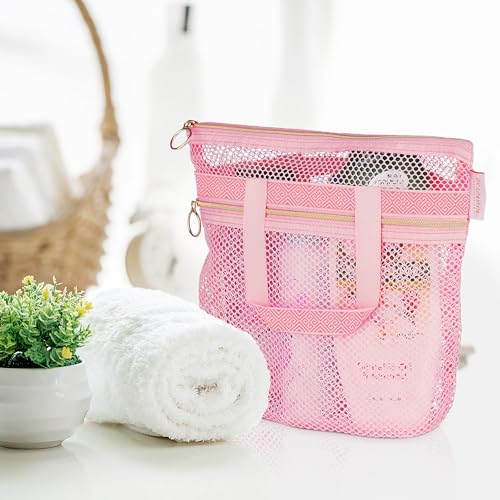 DV Lifestyle Mesh Shower Bag 10.2x9.9'' Quick-Dry Caddy with Zipper & 2 Pockets. Portable Toiletry Tote for Bathroom, Gym,...