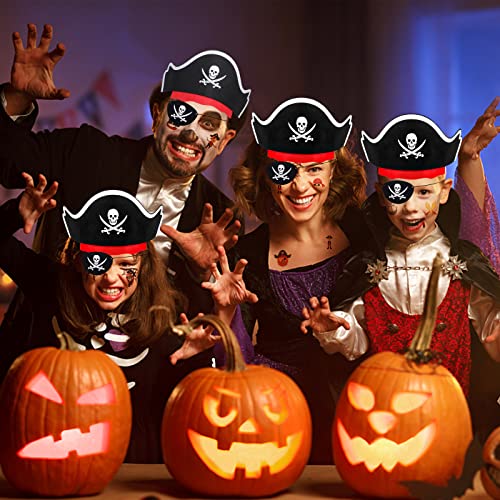 CHRIMISS Pirate Hat Set with Pirate Eye Patch, Mustache, Temporary Tattoos, 48PCs for Kid Birthday, Halloween Costume Accessories, Party Favors & Goodie Bag Fillers