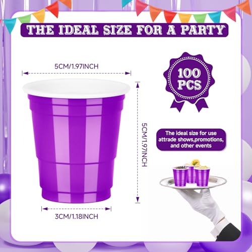 Pineburg 100 Pack 2oz Carnival Plastic Shot Cups, Purple Plastic Shot Glasses, Mini Disposable Cups for Parties Valentine'...