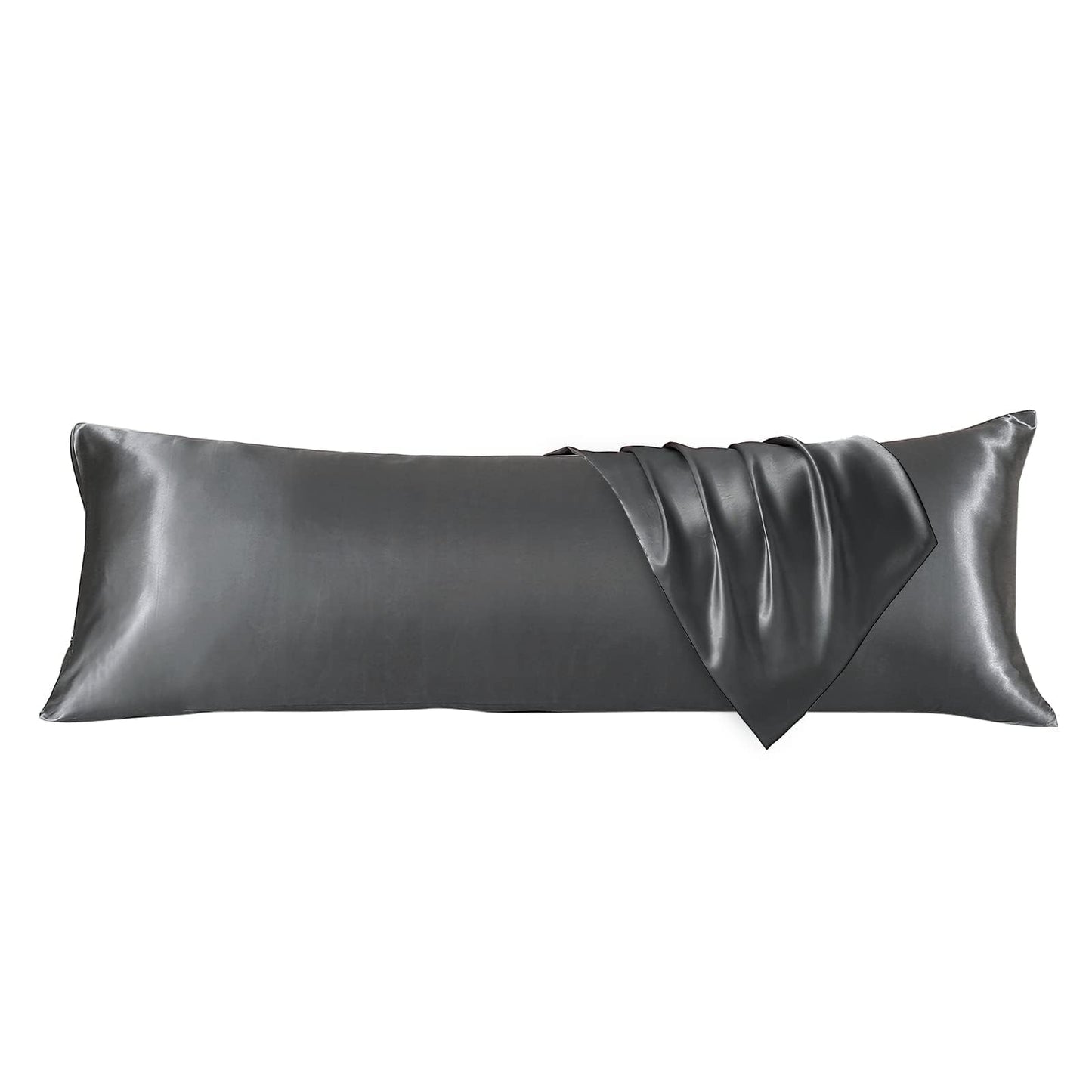 HUXMEYSON Body Pillow with Satin Pillowcase, Cooling Body Pillow for Adults, Removable Cover, Grey (20"x54")