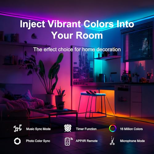 200 FT Led Lights for Bedroom, Music Synchronized Smart Led Strip Lights, Ultra Long with Remote Application Control Bluet...