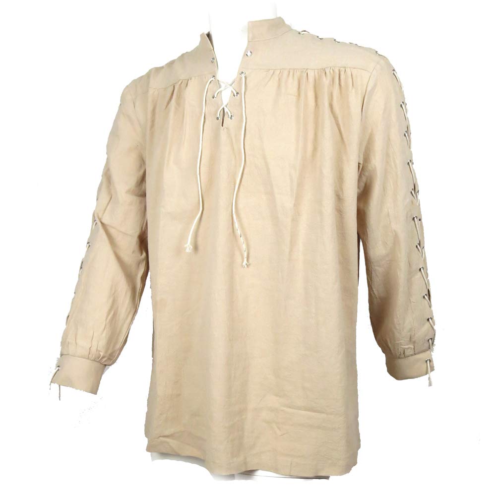 Men's Loose Linen Medieval Gothic Renaissance Shirt Long Sleeve Viking Pirate Mercenary Scottish Costume Beige, Small(Bust 40.0" to 42.5")