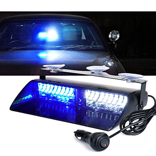 Xprite White Blue LED Emergency Dash Strobe Light, Interior Windshield Safety Warning Flashing Lights w/Suction Cups,12V W...