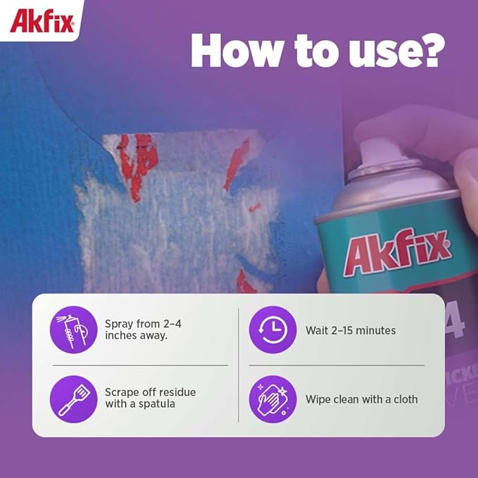 Akfix A104 Sticker Remover Spray - Cleaning Labels on Wood, Glass & Plastic - Safe Decal Remover for Tape, Residue, Gum and Stain Marker, Glue Eraser with Citrus Oil Spray | 6.7 Oz. 1 Pack