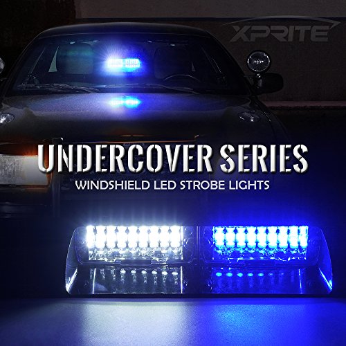 Xprite White Blue LED Emergency Dash Strobe Light, Interior Windshield Safety Warning Flashing Lights w/Suction Cups,12V W...